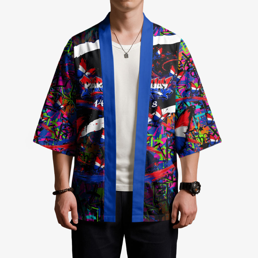Paraguay Flag Day Kimono Colorful Graffiti Map Butterflies