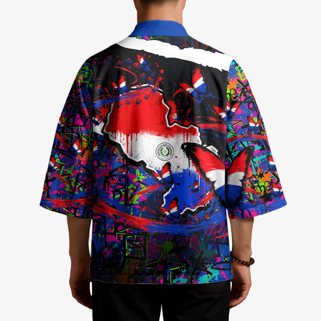 Paraguay Flag Day Kimono Colorful Graffiti Map Butterflies
