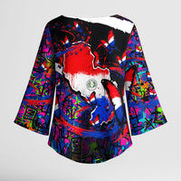 Paraguay Flag Day Kimono Sleeve Blouse Colorful Graffiti Map Butterflies
