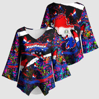 Paraguay Flag Day Kimono Sleeve Blouse Colorful Graffiti Map Butterflies