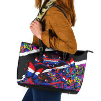 Paraguay Flag Day Leather Tote Bag Colorful Graffiti Map Butterflies