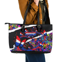 Paraguay Flag Day Leather Tote Bag Colorful Graffiti Map Butterflies