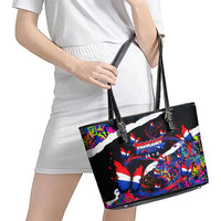 Paraguay Flag Day Leather Tote Bag Colorful Graffiti Map Butterflies