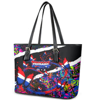Paraguay Flag Day Leather Tote Bag Colorful Graffiti Map Butterflies