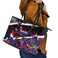 Paraguay Flag Day Leather Tote Bag Colorful Graffiti Map Butterflies