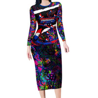 Paraguay Flag Day Long Sleeve Bodycon Dress Colorful Graffiti Map Butterflies
