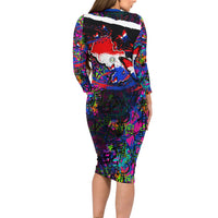 Paraguay Flag Day Long Sleeve Bodycon Dress Colorful Graffiti Map Butterflies