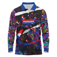 Paraguay Flag Day Long Sleeve Polo Shirt Colorful Graffiti Map Butterflies