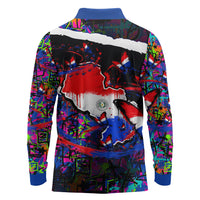 Paraguay Flag Day Long Sleeve Polo Shirt Colorful Graffiti Map Butterflies