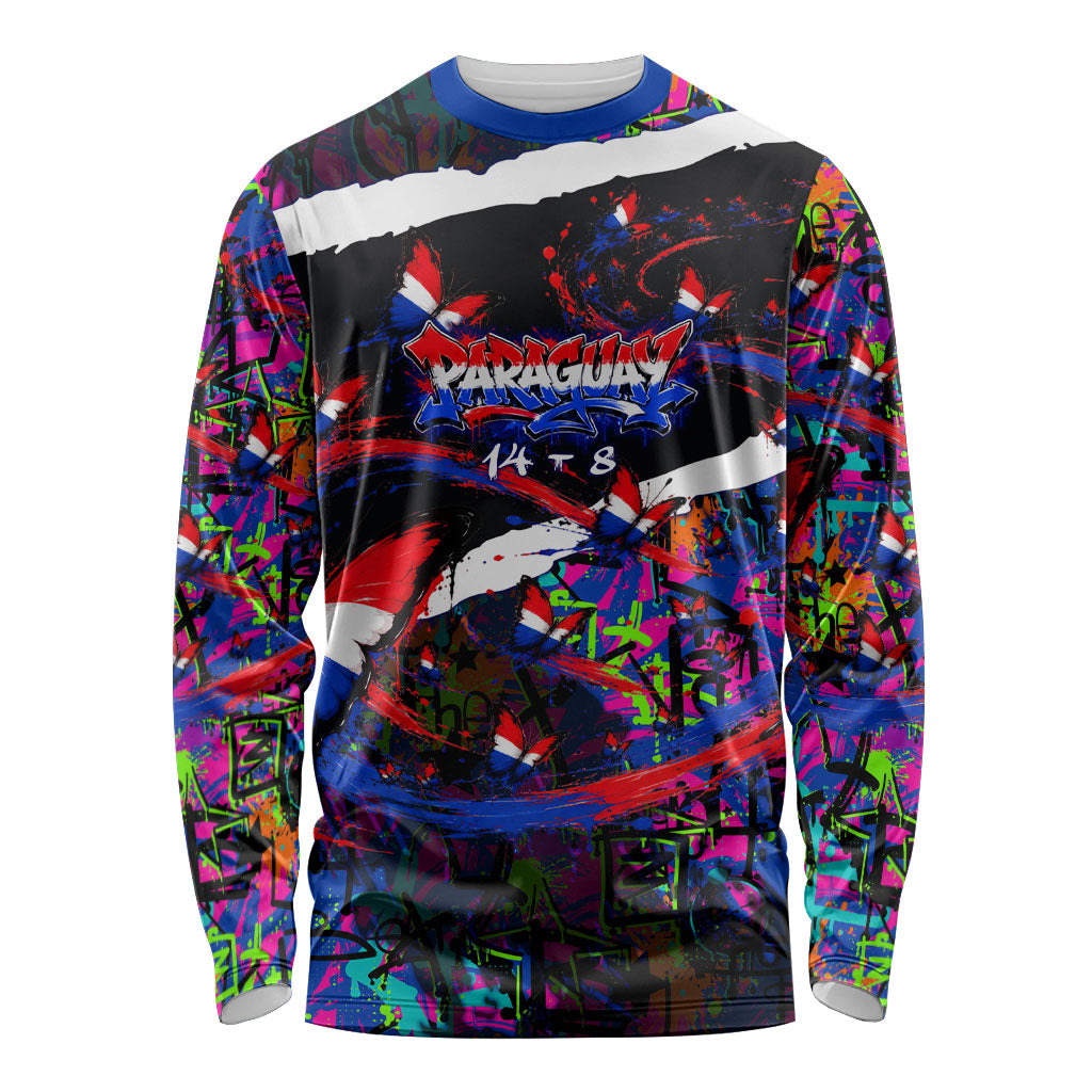 Paraguay Flag Day Long Sleeve Shirt Colorful Graffiti Map Butterflies