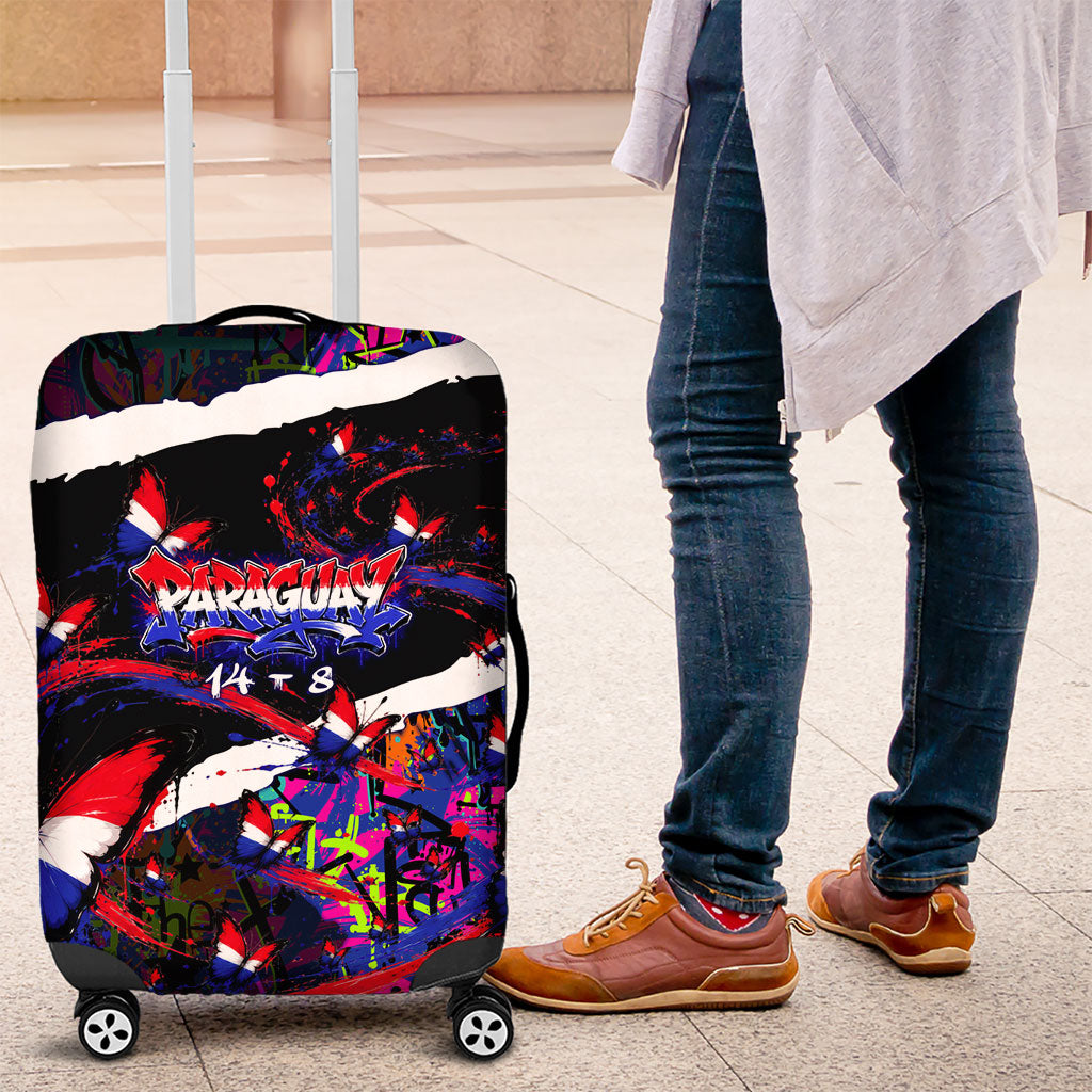Paraguay Flag Day Luggage Cover Colorful Graffiti Map Butterflies