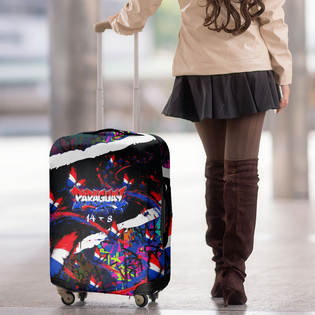Paraguay Flag Day Luggage Cover Colorful Graffiti Map Butterflies