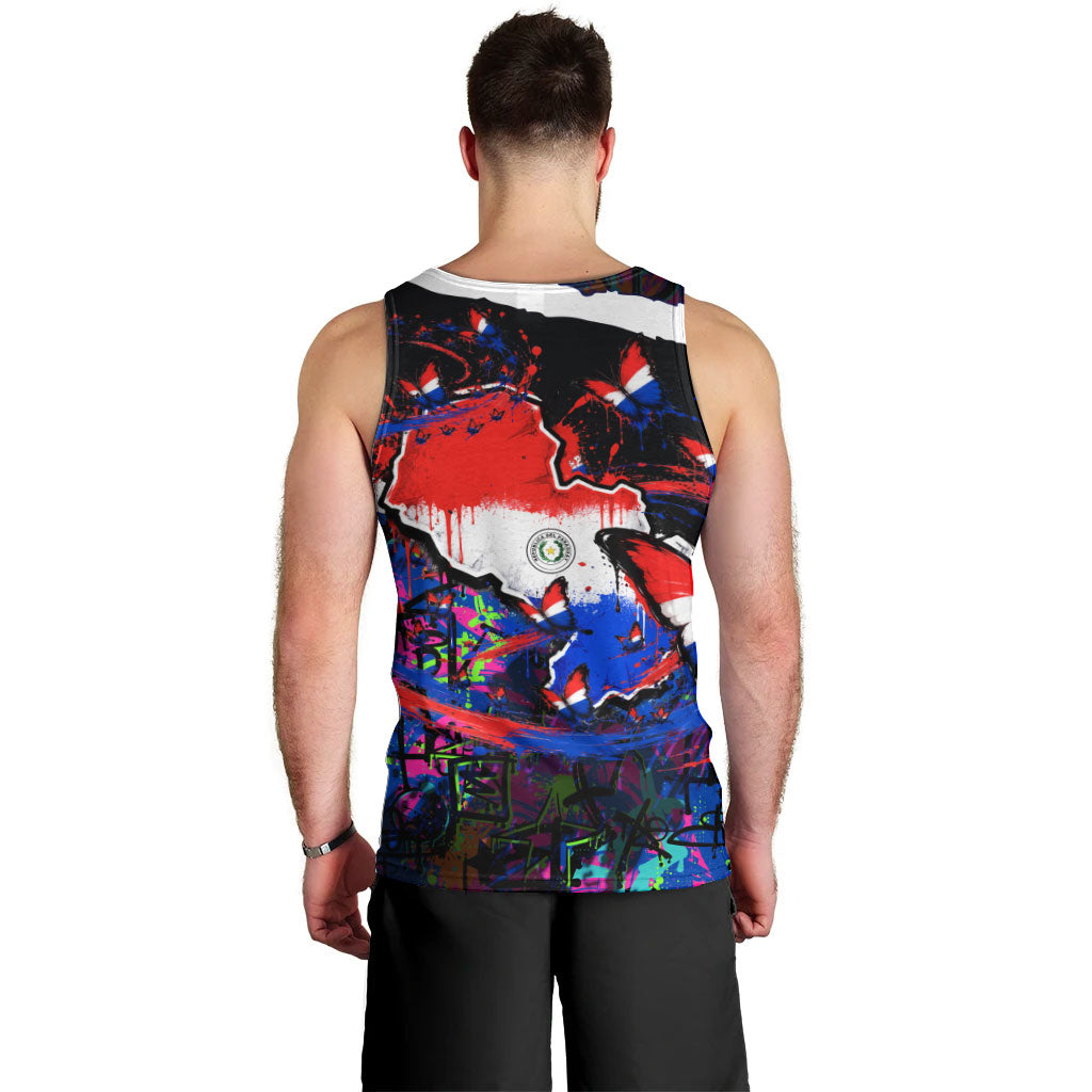 Paraguay Flag Day Men Tank Top Colorful Graffiti Map Butterflies