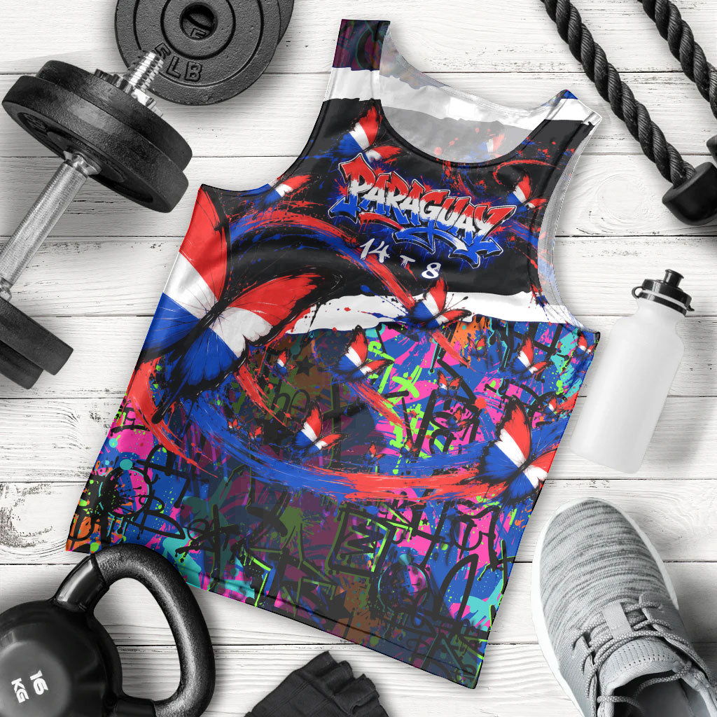 Paraguay Flag Day Men Tank Top Colorful Graffiti Map Butterflies