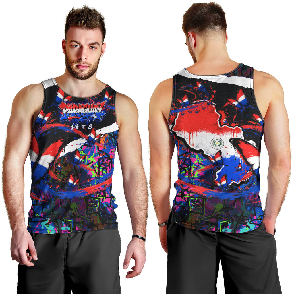 Paraguay Flag Day Men Tank Top Colorful Graffiti Map Butterflies