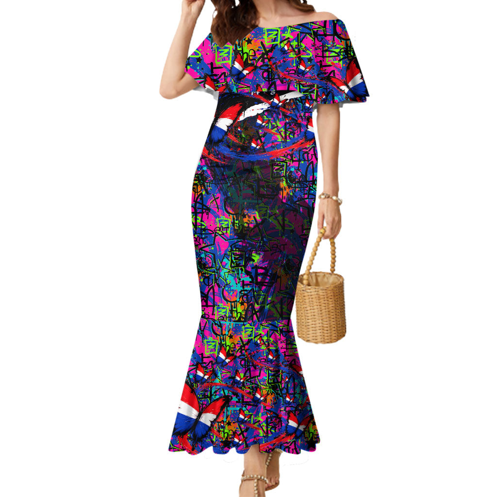 Paraguay Flag Day Mermaid Dress Colorful Graffiti Map Butterflies