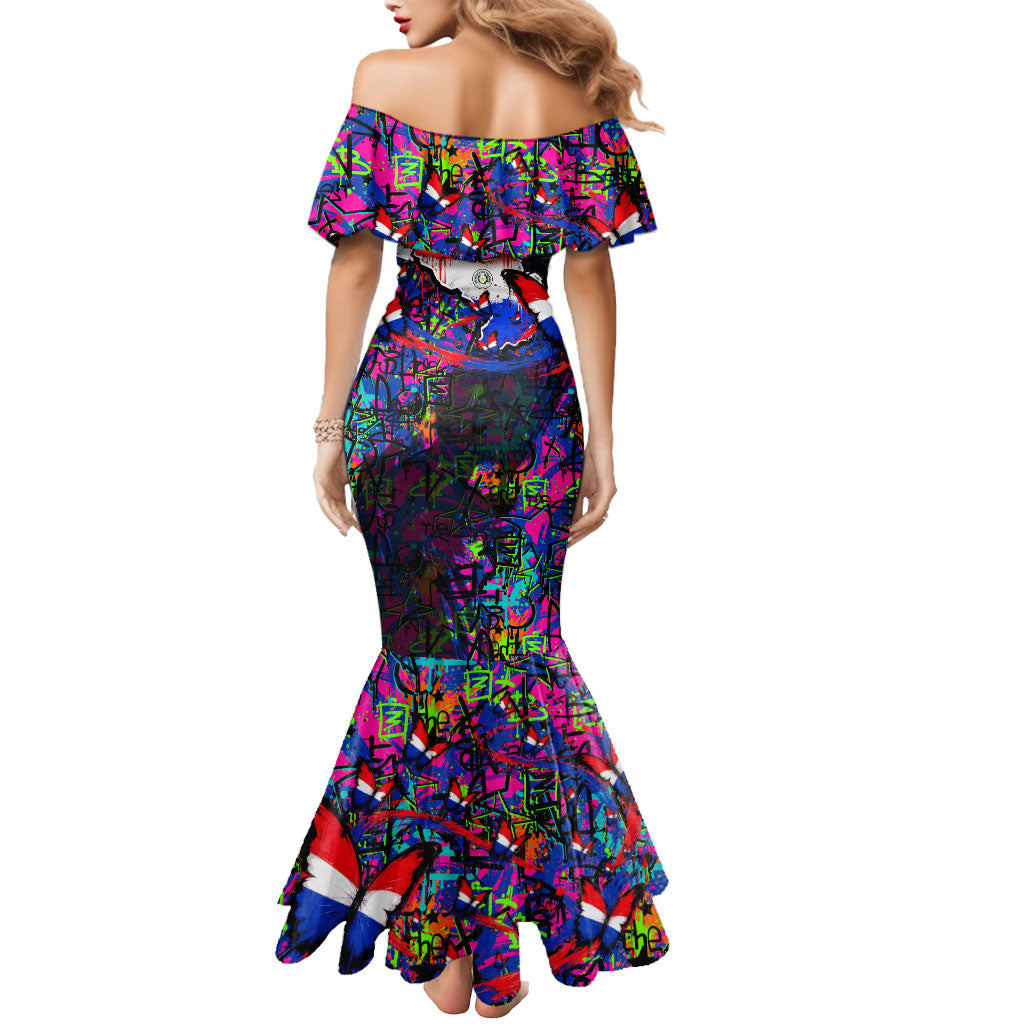 Paraguay Flag Day Mermaid Dress Colorful Graffiti Map Butterflies
