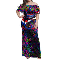 Paraguay Flag Day Off Shoulder Maxi Dress Colorful Graffiti Map Butterflies