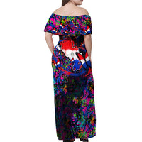 Paraguay Flag Day Off Shoulder Maxi Dress Colorful Graffiti Map Butterflies