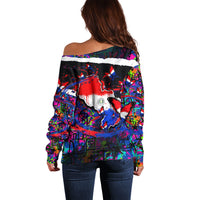 Paraguay Flag Day Off Shoulder Sweater Colorful Graffiti Map Butterflies