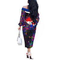 Paraguay Flag Day Off The Shoulder Long Sleeve Dress Colorful Graffiti Map Butterflies