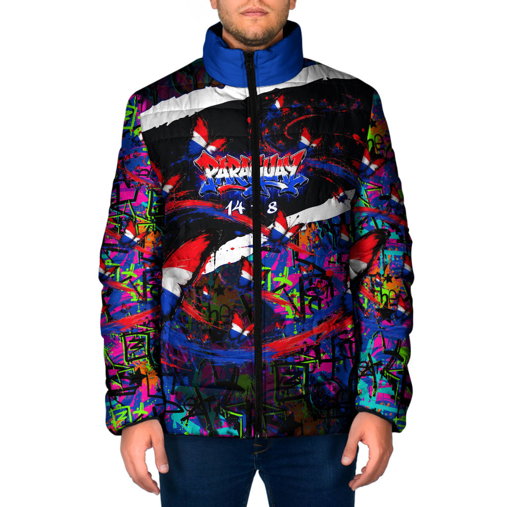 Paraguay Flag Day Padded Jacket Colorful Graffiti Map Butterflies