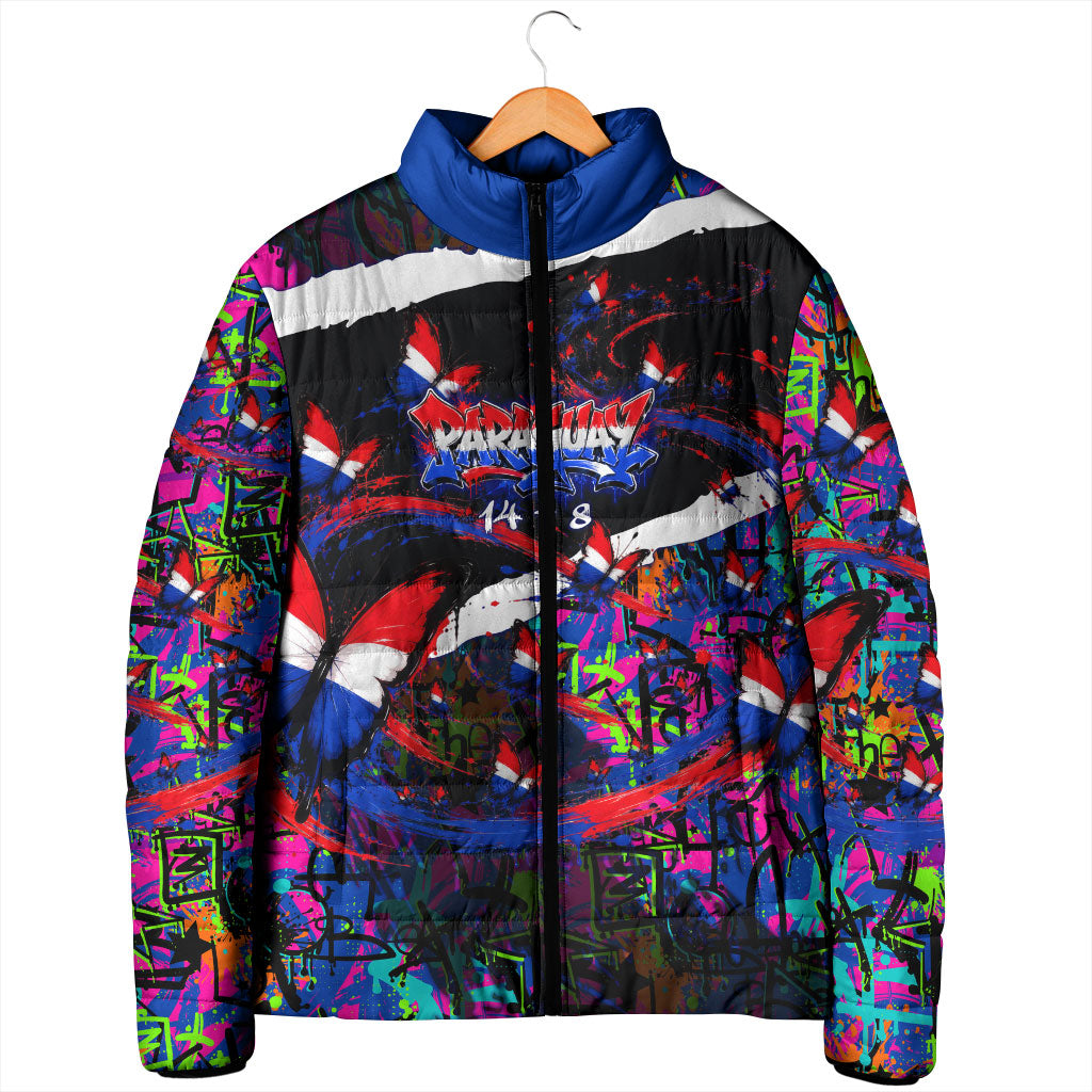 Paraguay Flag Day Padded Jacket Colorful Graffiti Map Butterflies