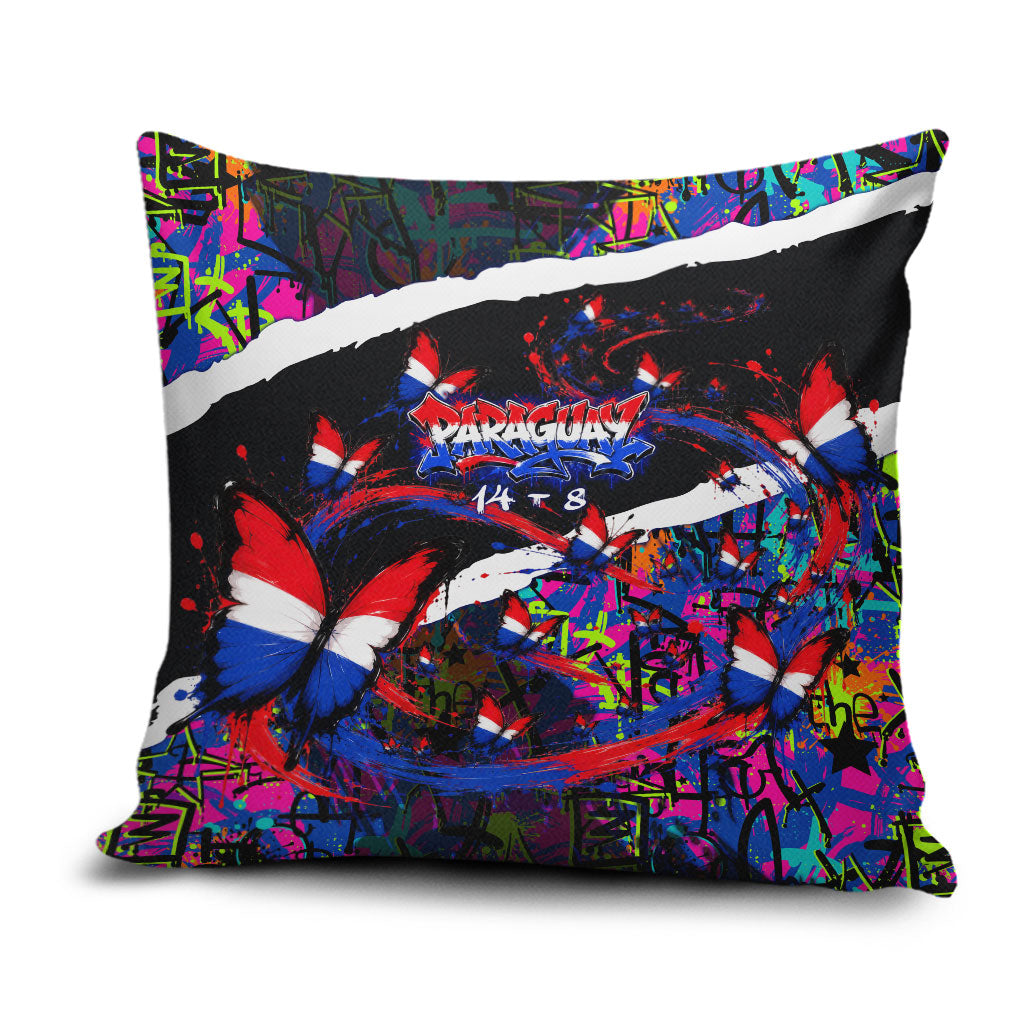 Paraguay Flag Day Pillow Cover Colorful Graffiti Map Butterflies