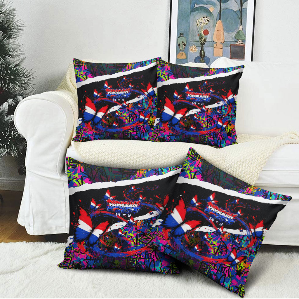 Paraguay Flag Day Pillow Cover Colorful Graffiti Map Butterflies