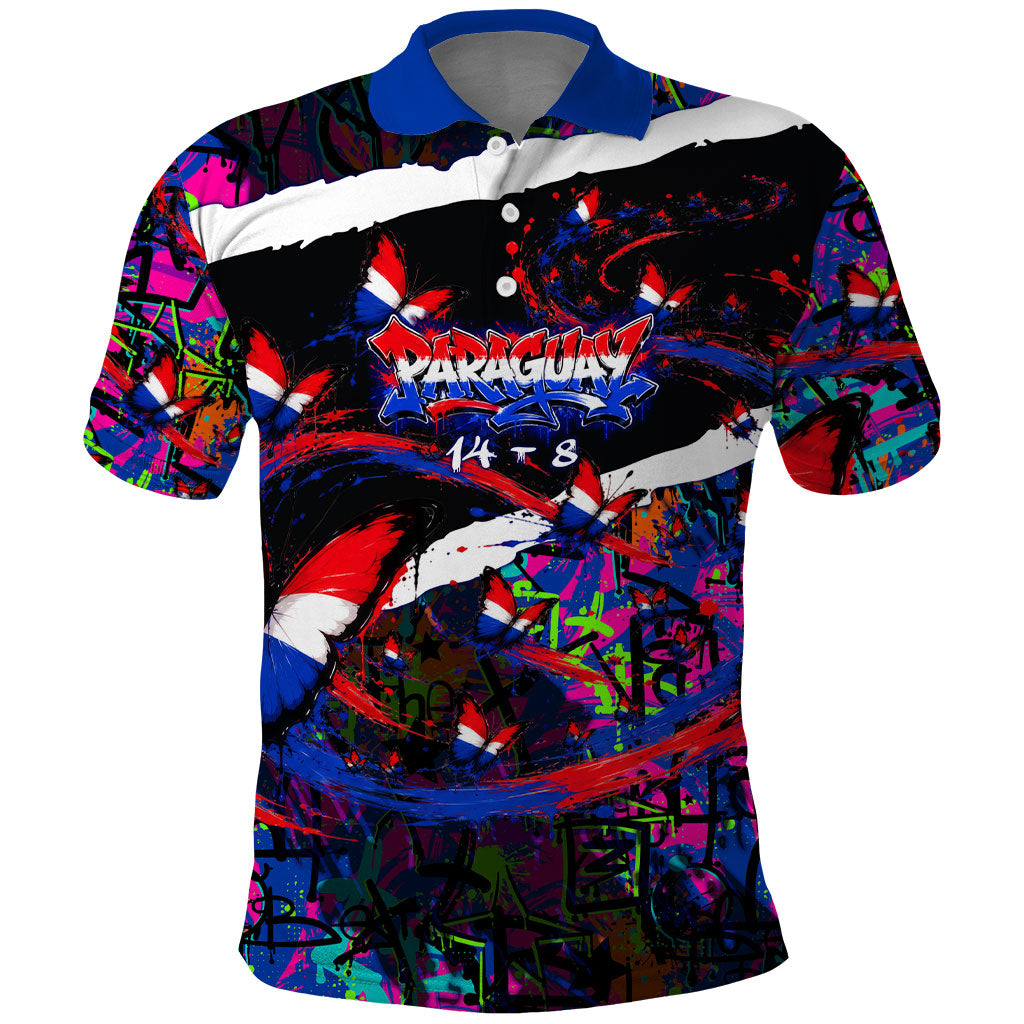Paraguay Flag Day Polo Shirt Colorful Graffiti Map Butterflies