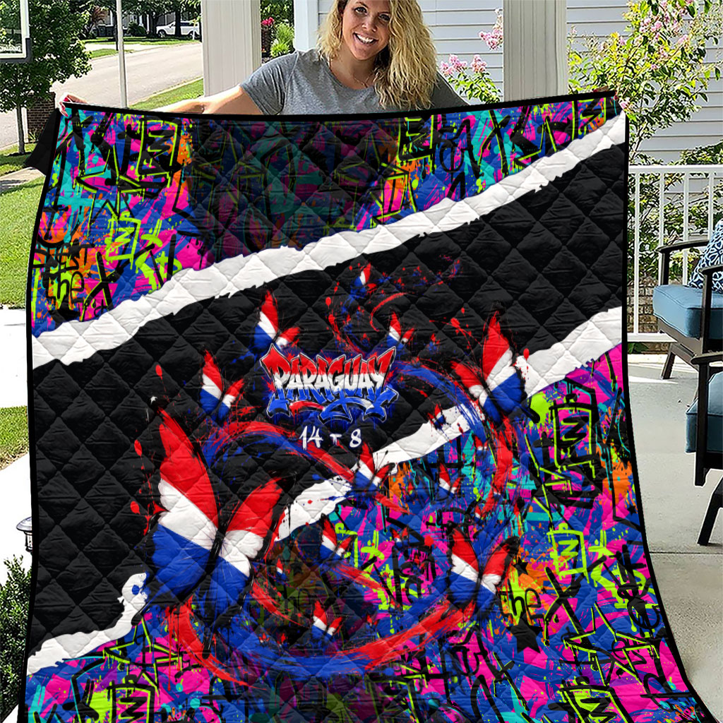 Paraguay Flag Day Quilt Colorful Graffiti Map Butterflies