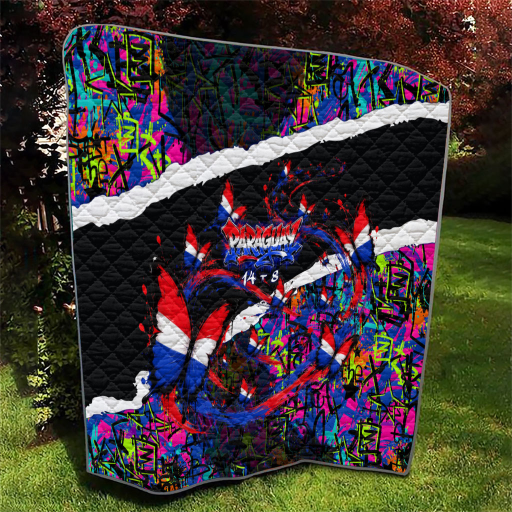 Paraguay Flag Day Quilt Colorful Graffiti Map Butterflies
