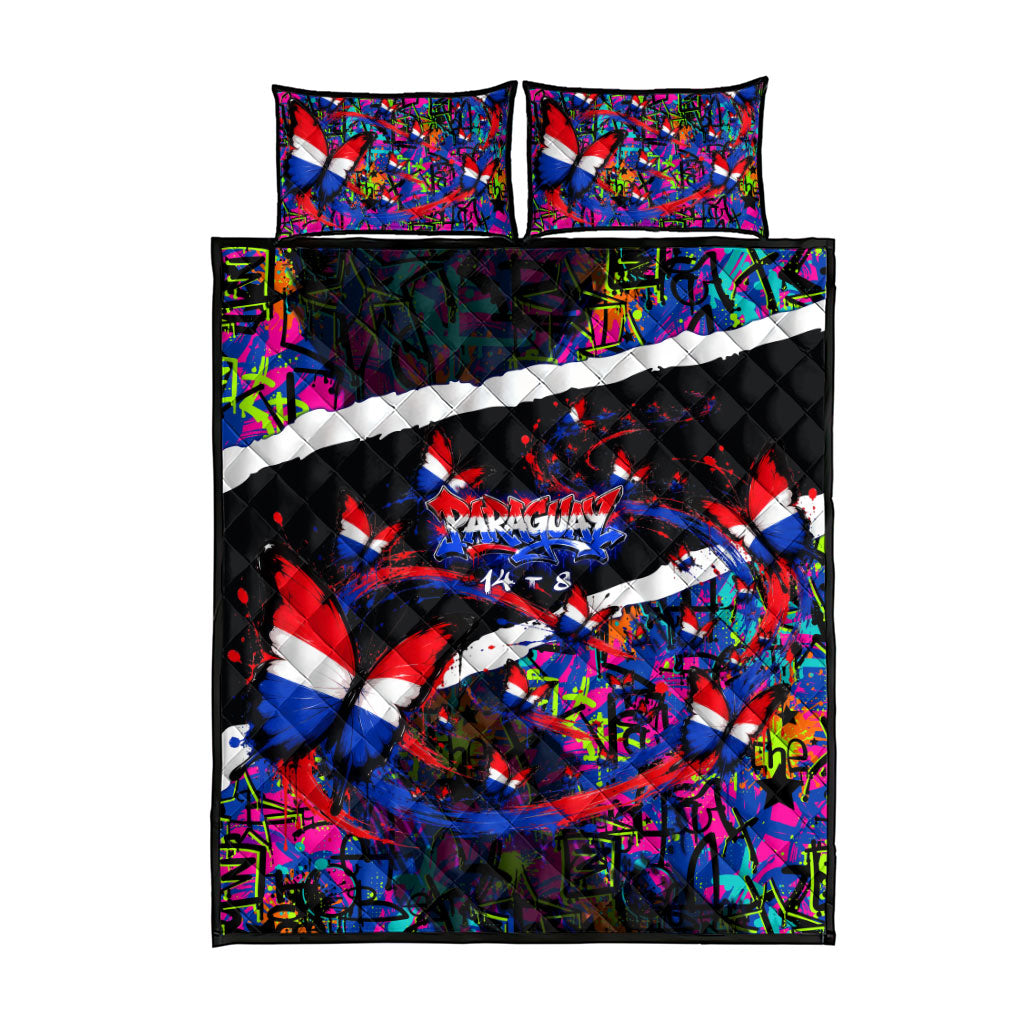 Paraguay Flag Day Quilt Bed Set Colorful Graffiti Map Butterflies
