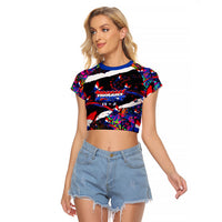 Paraguay Flag Day Raglan Cropped T Shirt Colorful Graffiti Map Butterflies