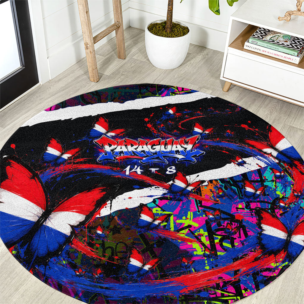 Paraguay Flag Day Round Carpet Colorful Graffiti Map Butterflies