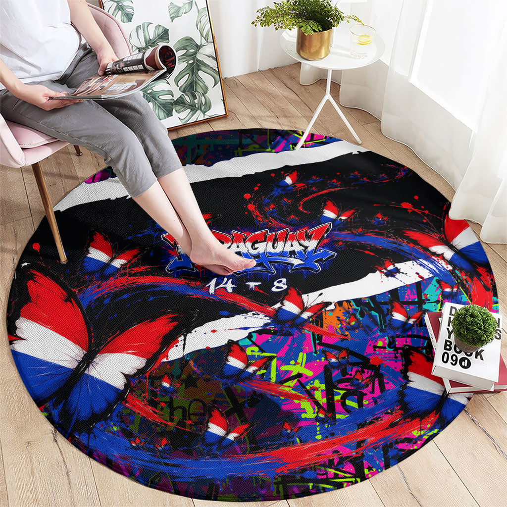 Paraguay Flag Day Round Carpet Colorful Graffiti Map Butterflies