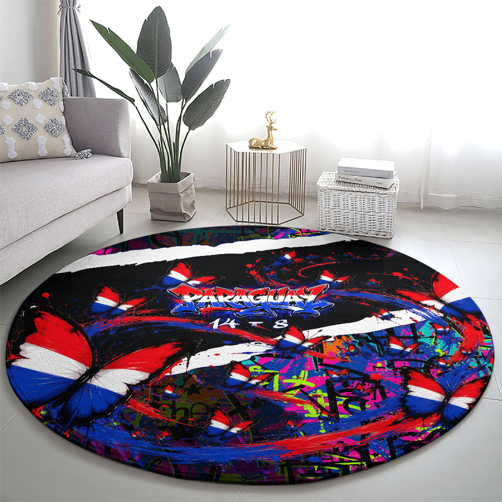 Paraguay Flag Day Round Carpet Colorful Graffiti Map Butterflies