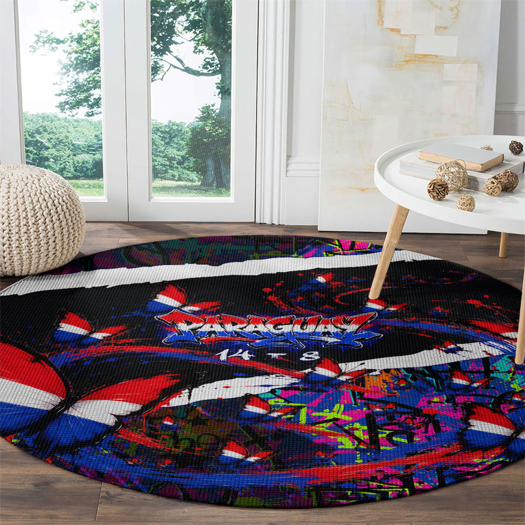 Paraguay Flag Day Round Carpet Colorful Graffiti Map Butterflies