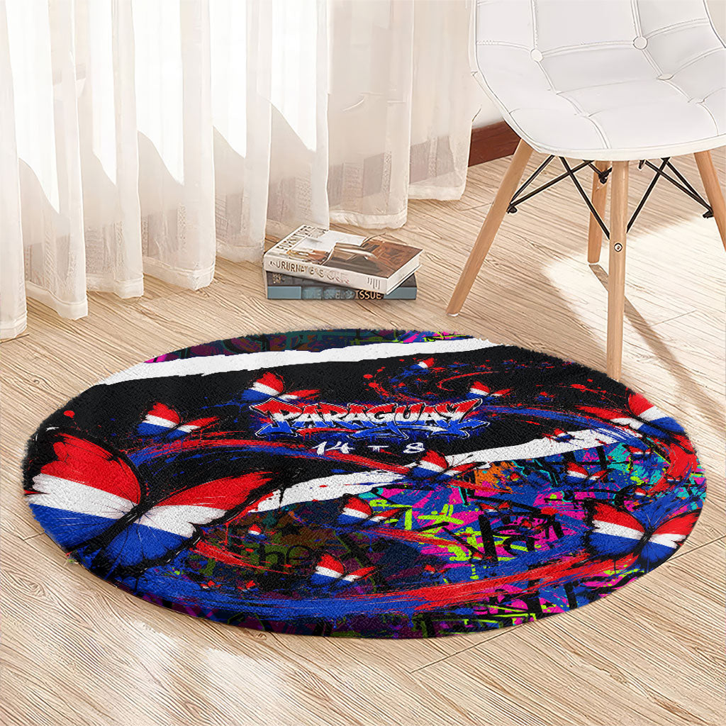 Paraguay Flag Day Round Carpet Colorful Graffiti Map Butterflies