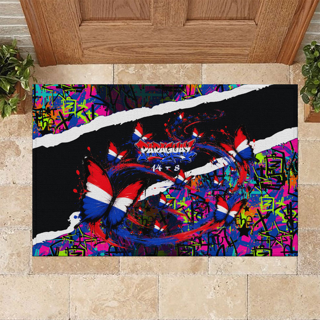 Paraguay Flag Day Rubber Doormat Colorful Graffiti Map Butterflies