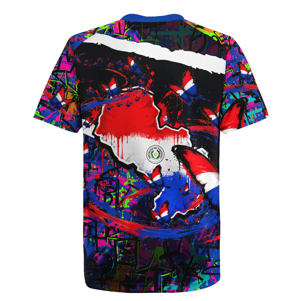 Paraguay Flag Day Rugby Jersey Colorful Graffiti Map Butterflies