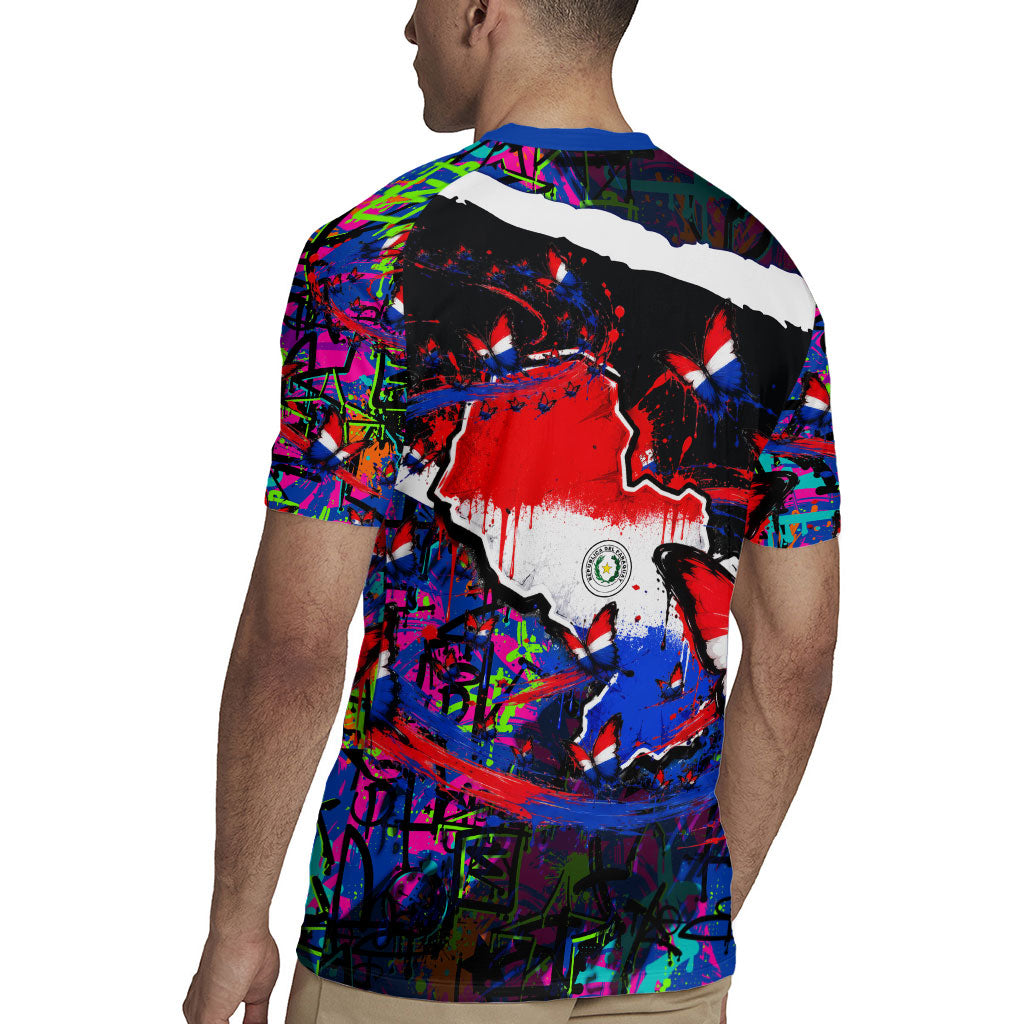 Paraguay Flag Day Rugby Jersey Colorful Graffiti Map Butterflies