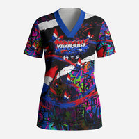 Paraguay Flag Day Scrub Top Colorful Graffiti Map Butterflies