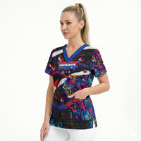 Paraguay Flag Day Scrub Top Colorful Graffiti Map Butterflies