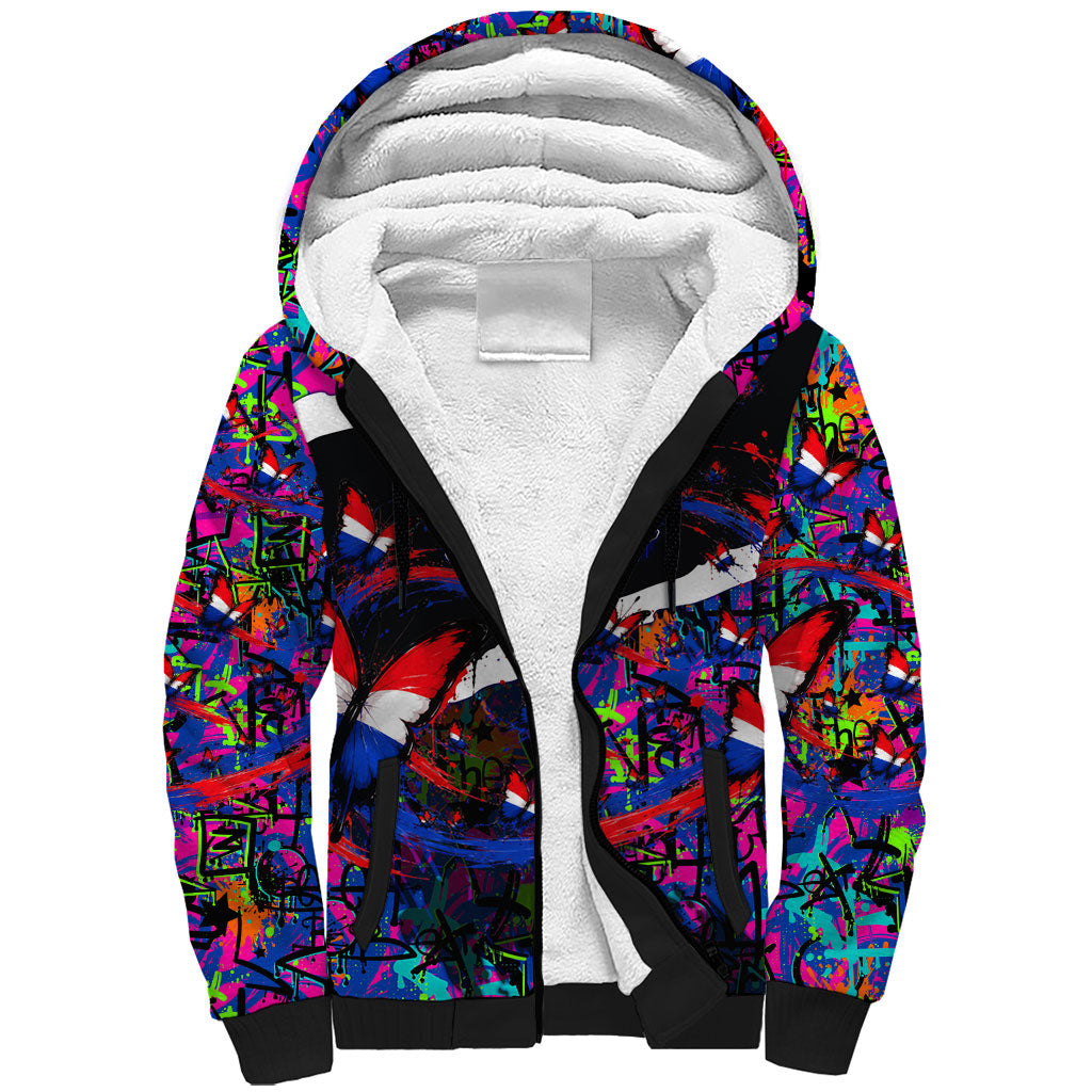 Paraguay Flag Day Sherpa Hoodie Colorful Graffiti Map Butterflies