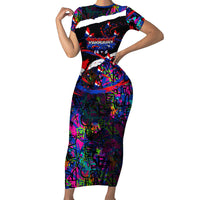 Paraguay Flag Day Short Sleeve Bodycon Dress Colorful Graffiti Map Butterflies