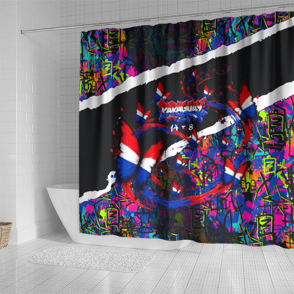 Paraguay Flag Day Shower Curtain Colorful Graffiti Map Butterflies
