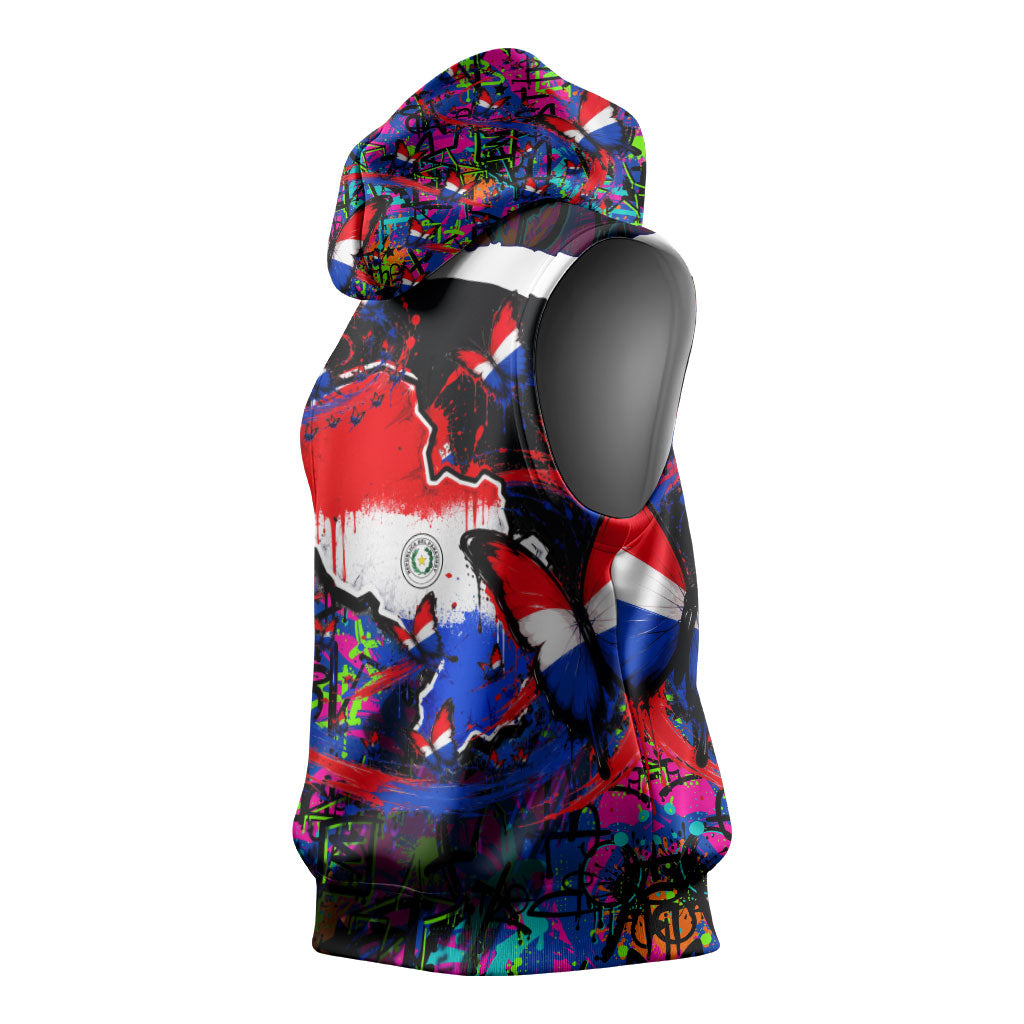 Paraguay Flag Day Sleeveless Hoodie Colorful Graffiti Map Butterflies