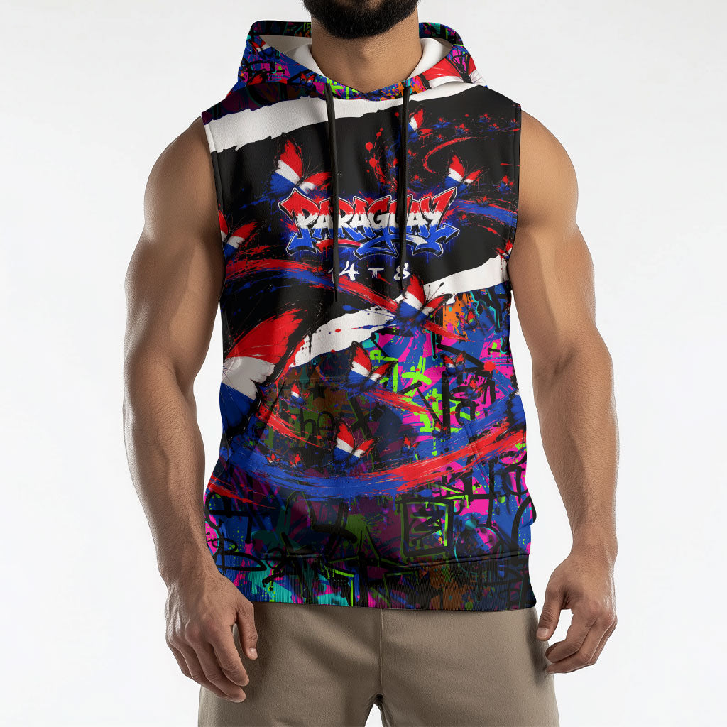 Paraguay Flag Day Sleeveless Hoodie Colorful Graffiti Map Butterflies