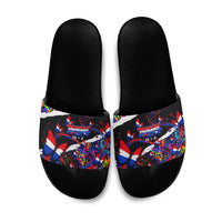 Paraguay Flag Day Slide Sandals Colorful Graffiti Map Butterflies